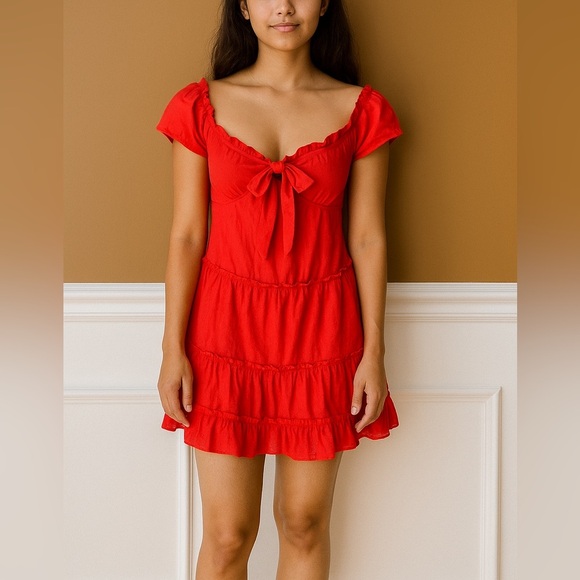 Superdown Red Ruffled Women's Mini Dress Size XXS Summer Party Cocktail BBQ - Picture 1 of 5